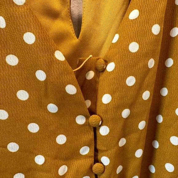 BRAND NEW ~ Mustard & White Polka Dot Maternity Midi Length Dress ~ NWOT - Picture 4 of 11
